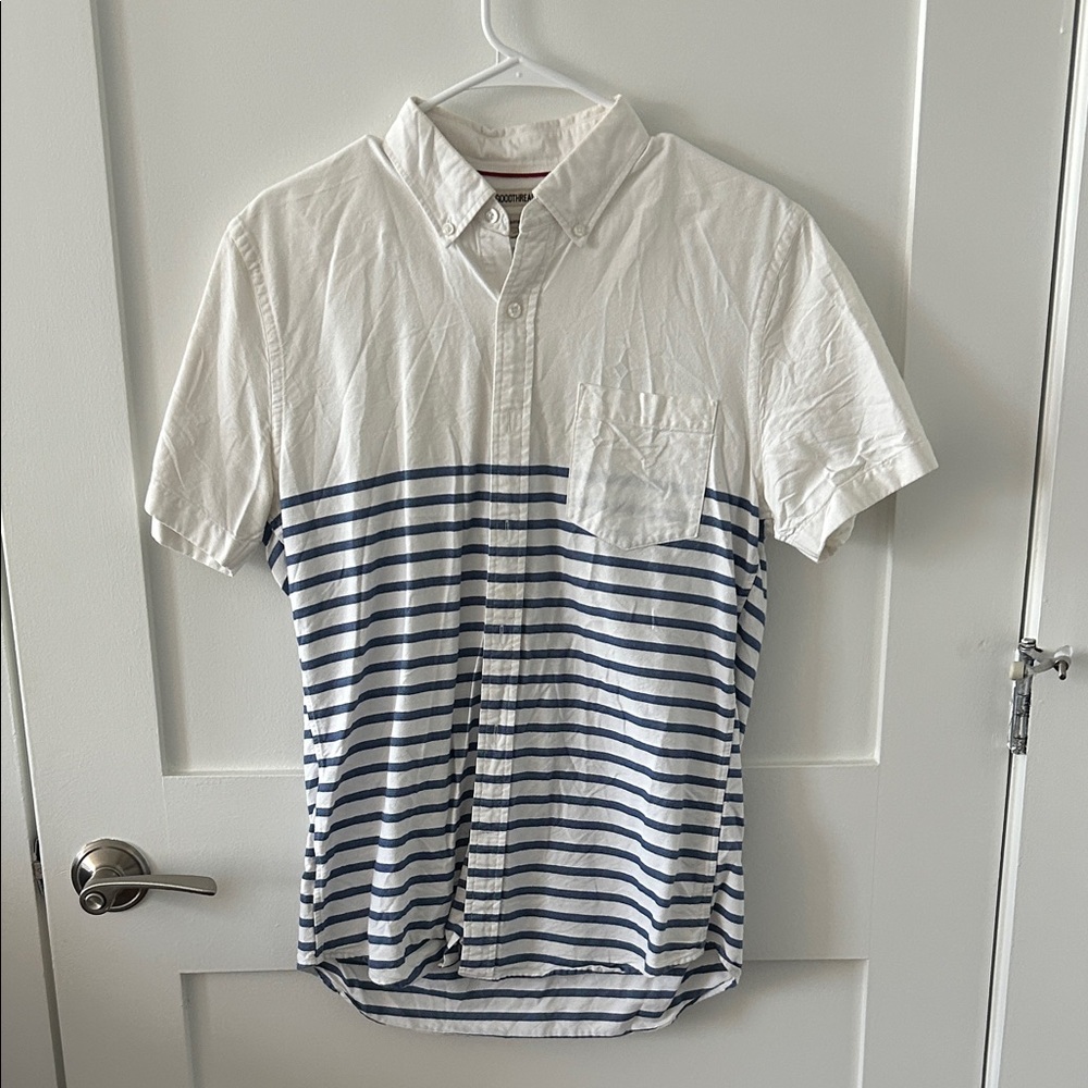 Goodthreads White and Blue Striped Casual Button Down Shirt